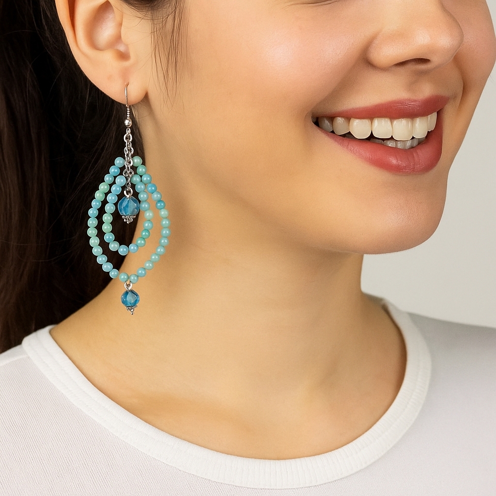 Handcrafted Polished Shell And Glass Bead Dangle Earrings Earrings